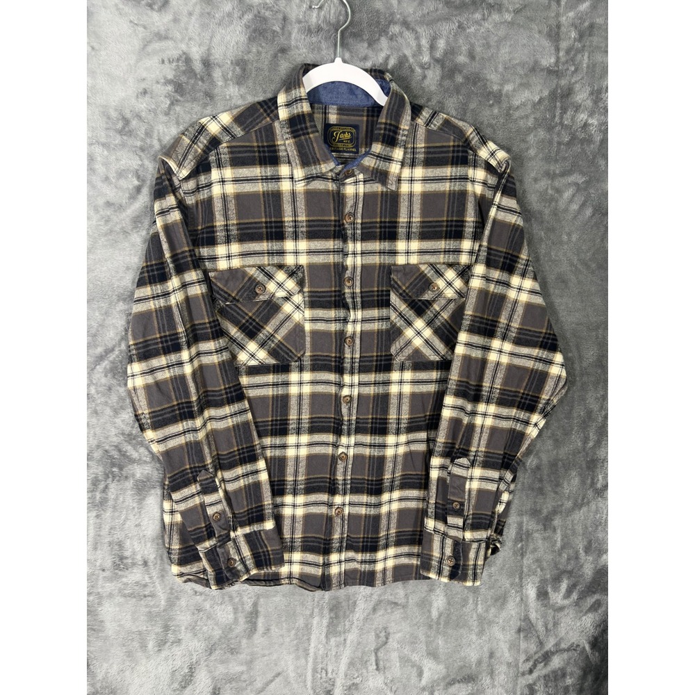 Jachs NY Heritage Flannel Shirt Mens XL Grey Black Plaid Button Down Long Sleeve